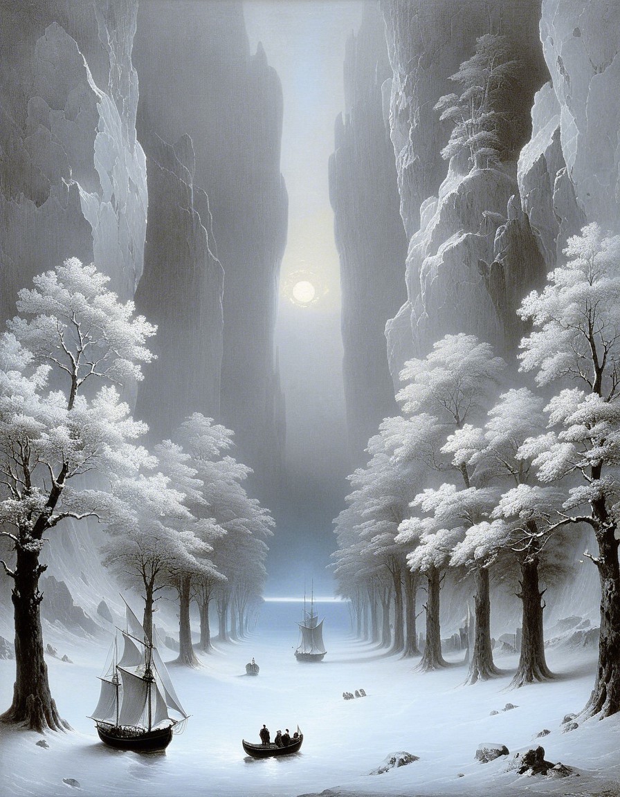 Serene Wintry Landscape with Cliffs and River