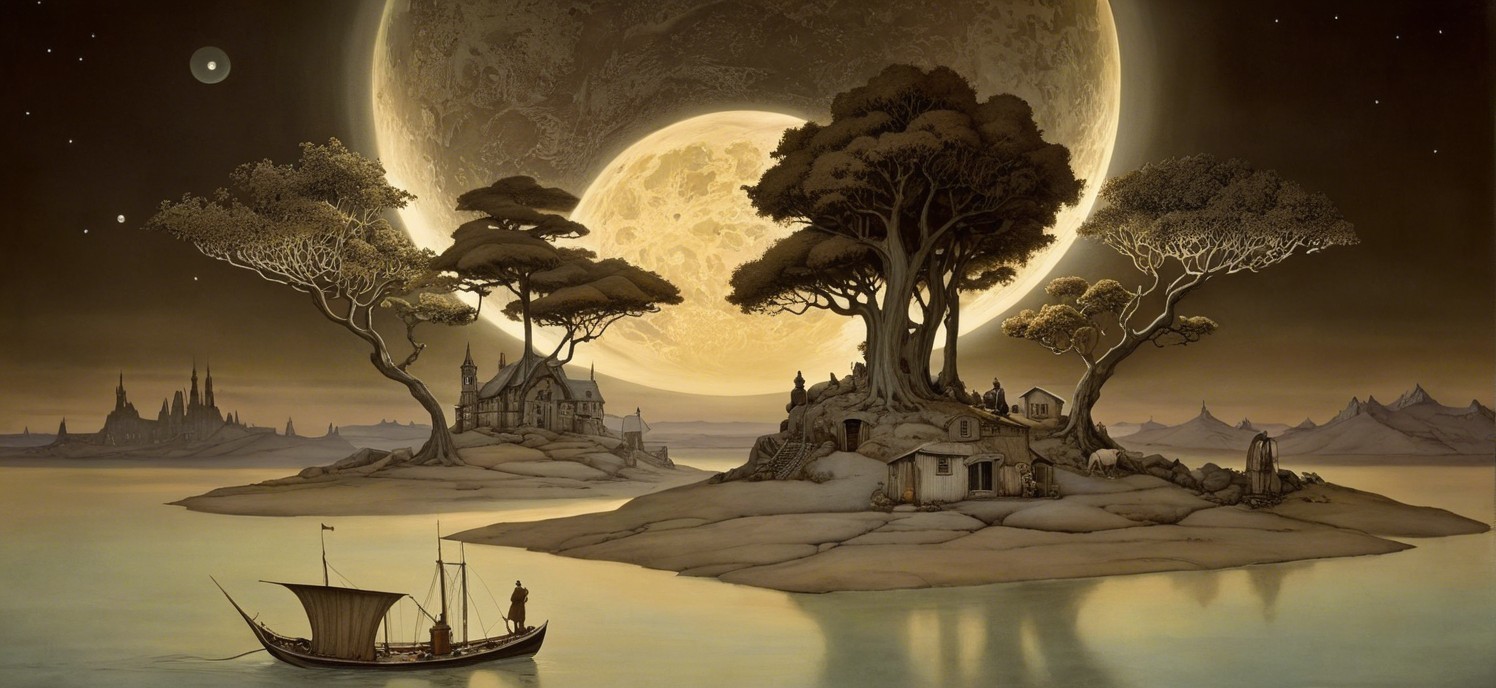 Dreamy Islands Under a Giant Moon
