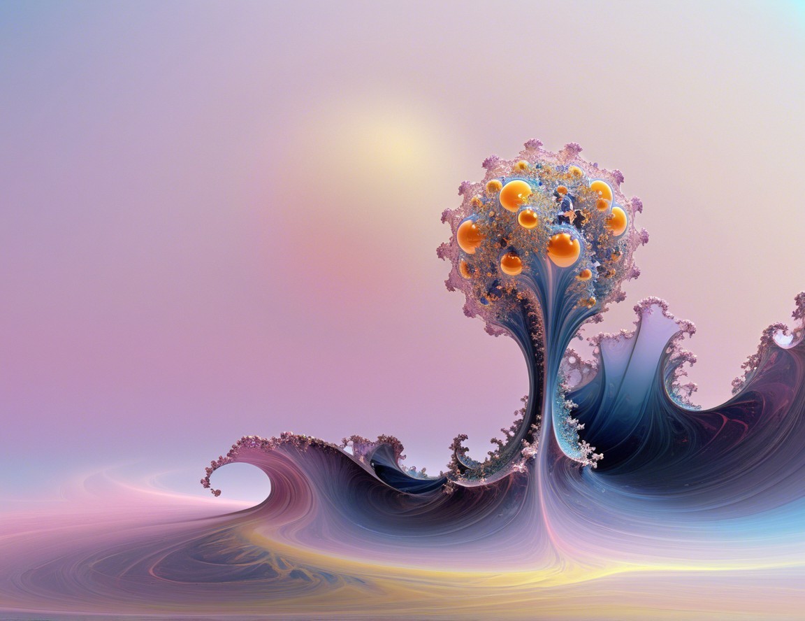 Surreal Abstract Landscape with Waves and Organic Shapes