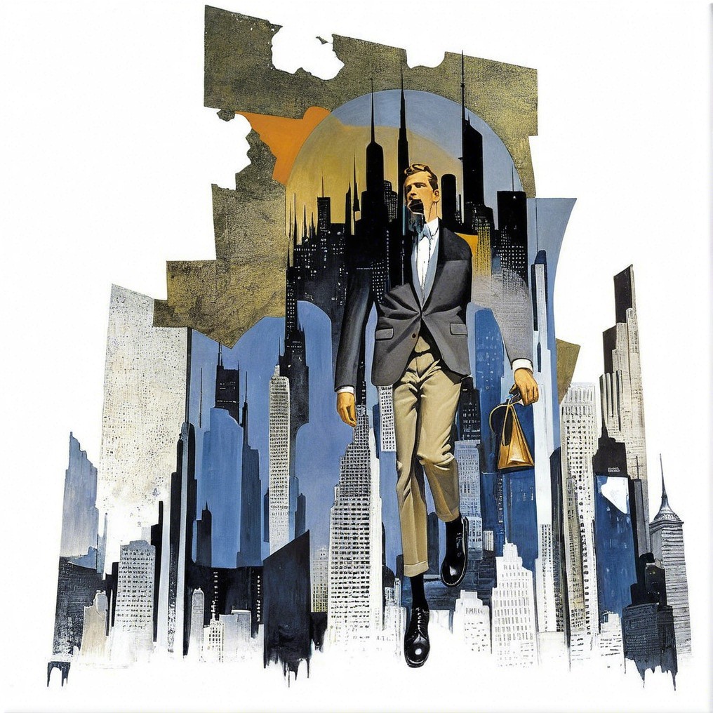 Stylized Silhouette in Fragmented Cityscape Design