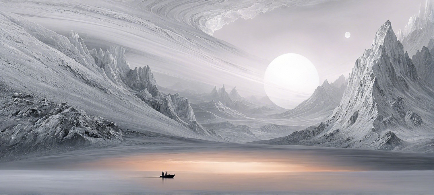 Monochromatic Landscape with Mountains and Calm Water