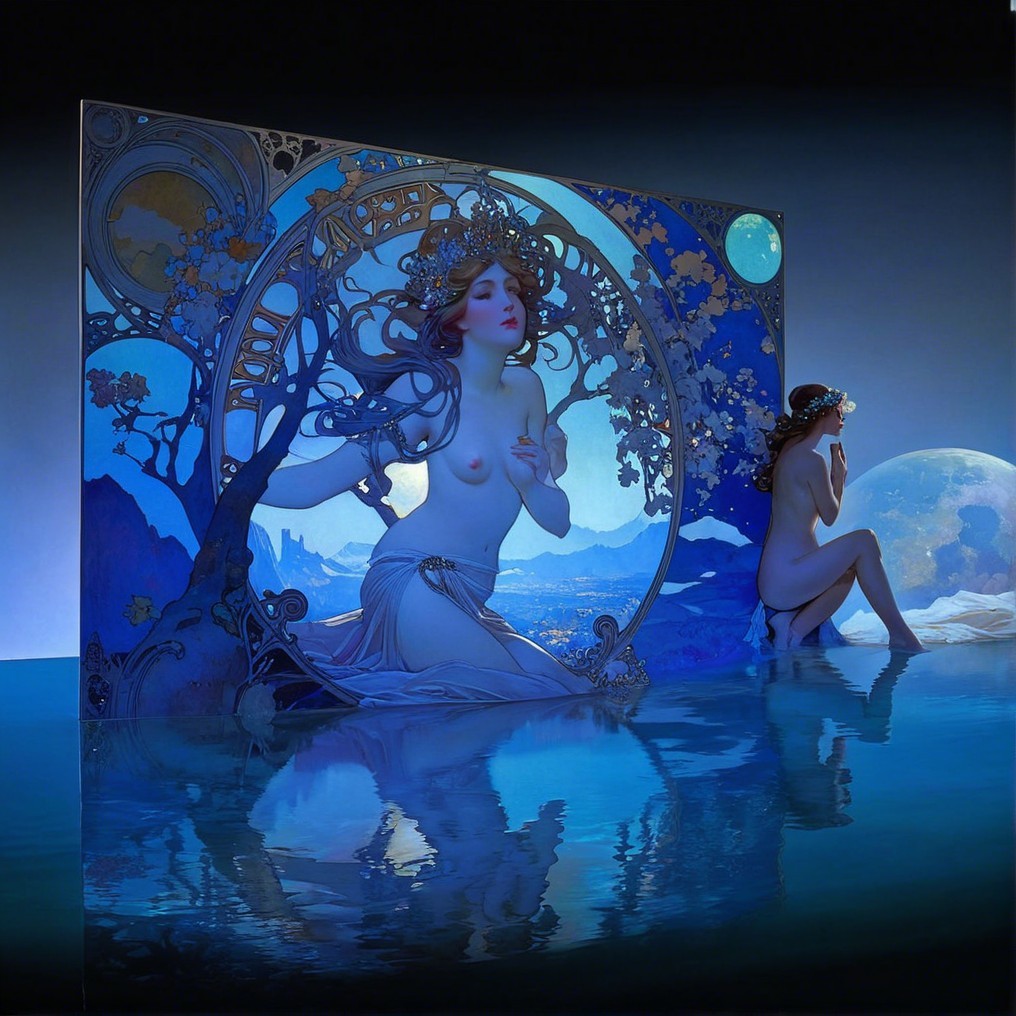 Ethereal Scene with Figures and Vibrant Backdrop