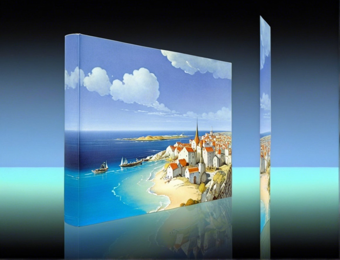 Coastal Village with Hills and Clear Blue Sky