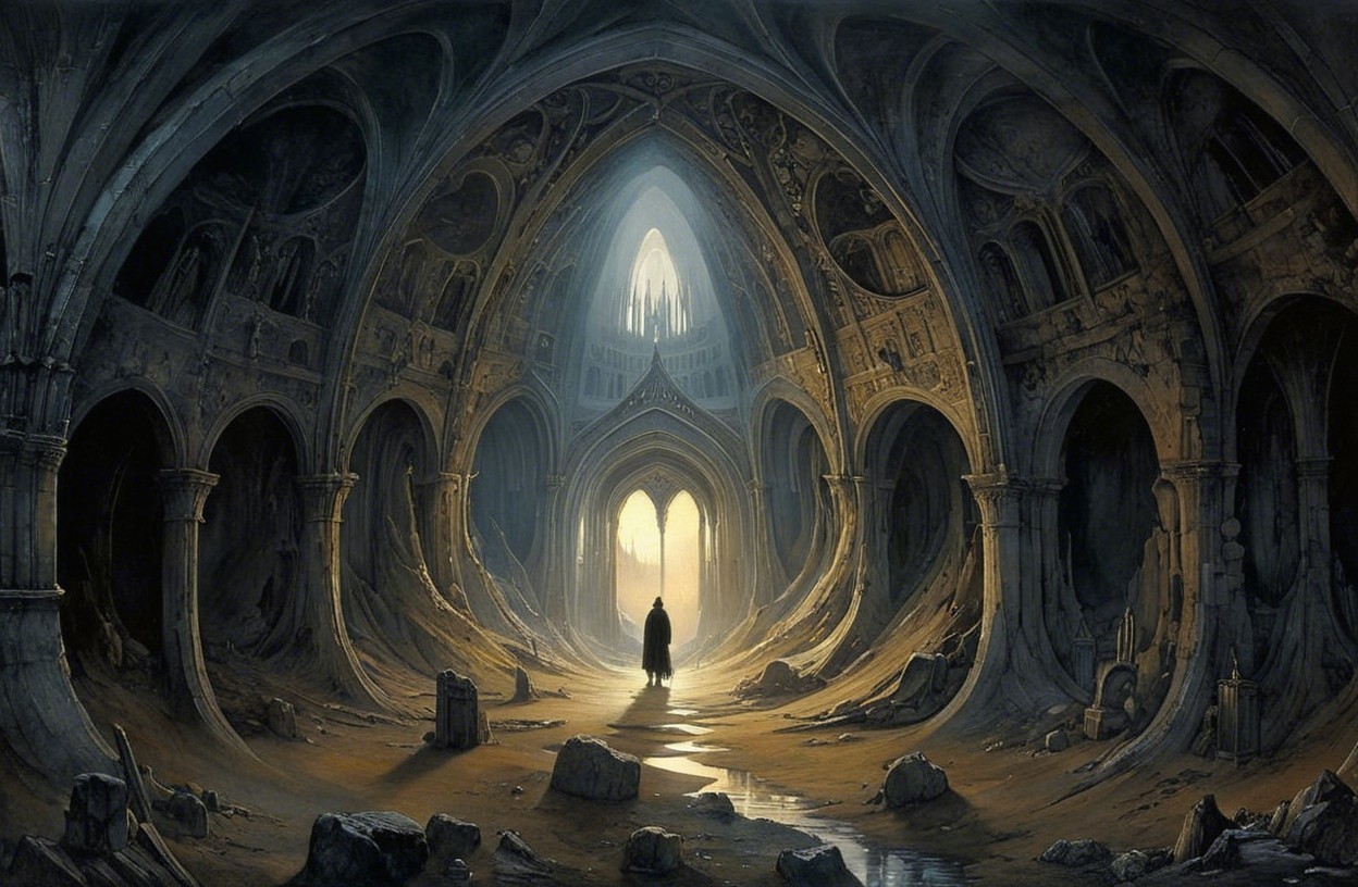 Ancient Cathedral with Soaring Arches and Light