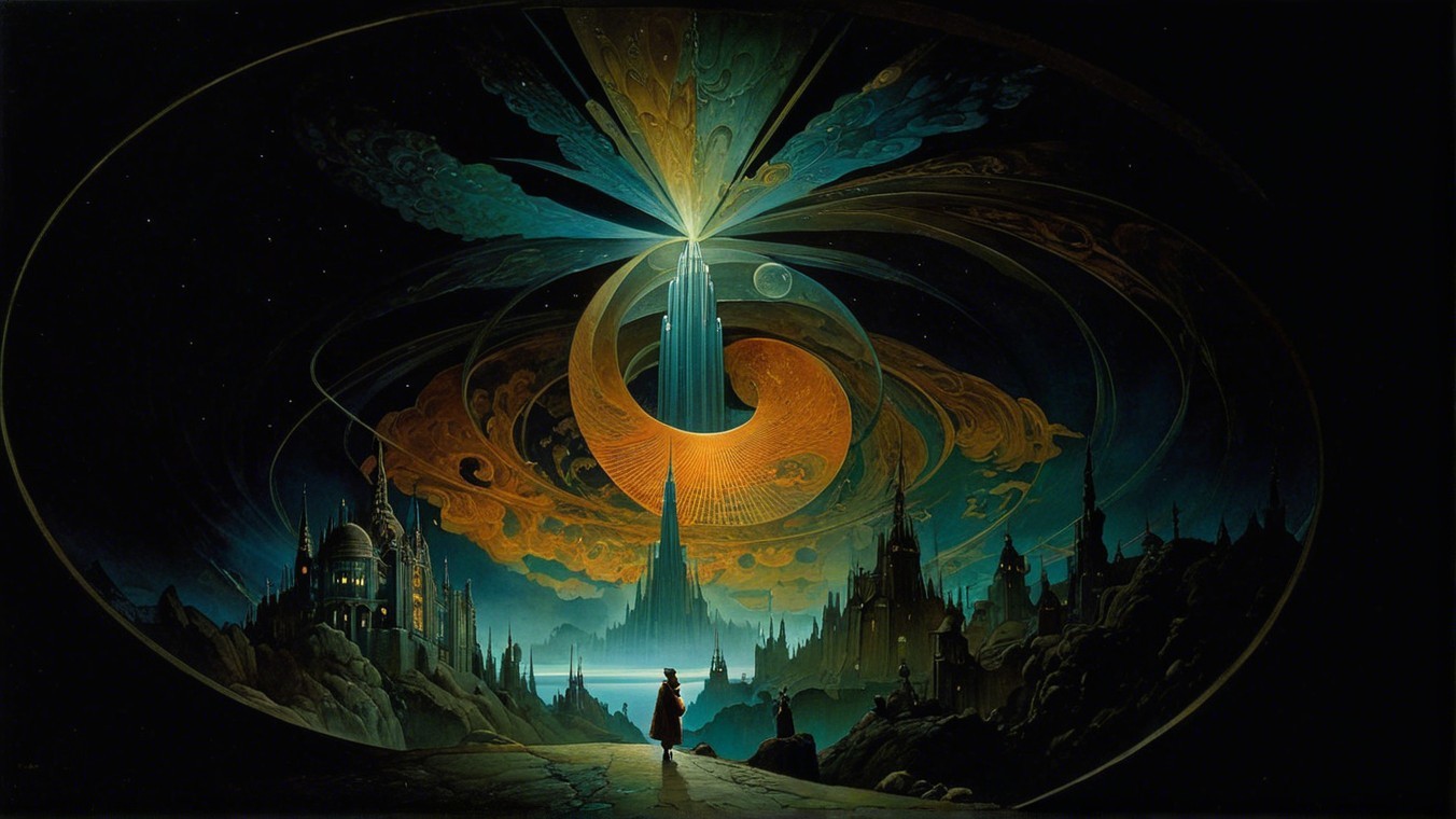 Surreal Landscape with Turquoise Glow and Vortex