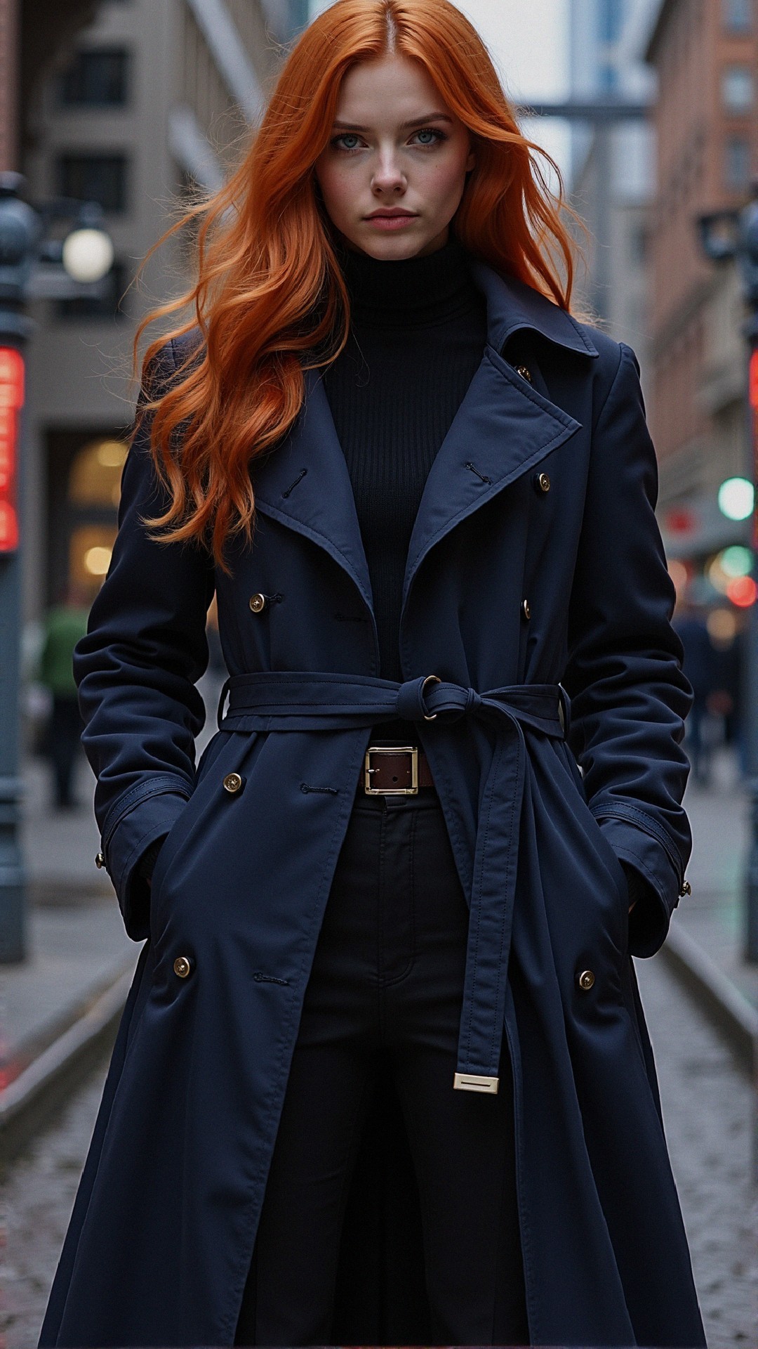 Confident Woman with Red Hair in Urban Setting