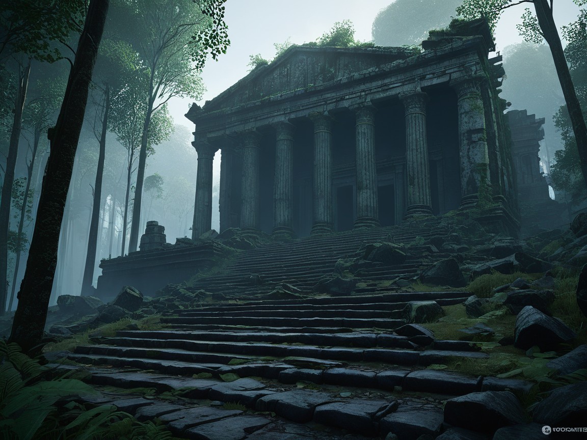 Ancient Temple Surrounded by Dense Forest and Greenery