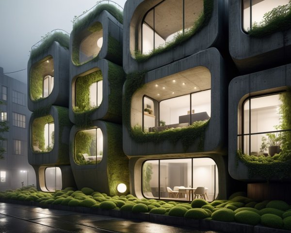 Modern Architectural Design with Organic-Shaped Structures