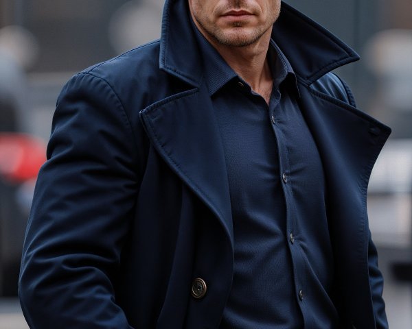 Confident Man in Urban Setting with Strong Build