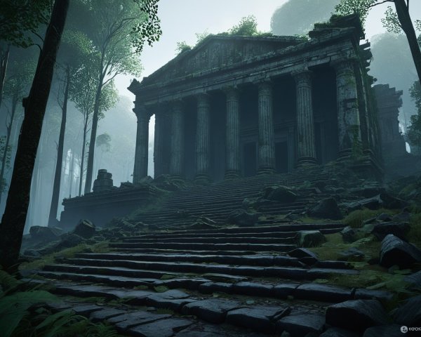 Ancient Temple Surrounded by Dense Forest and Greenery