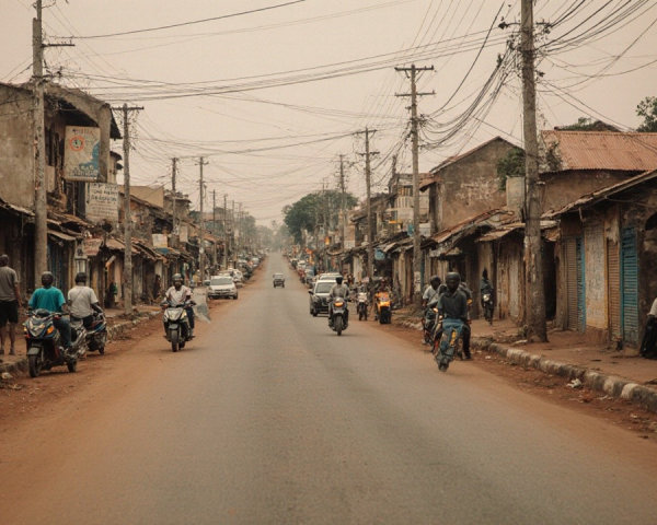 Dusty Street in a Worn-Down Neighborhood Scene