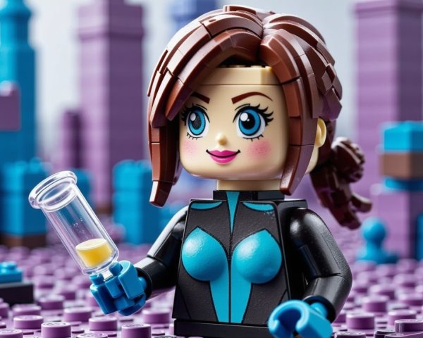 LEGO Character in Colorful Urban Landscape Setting