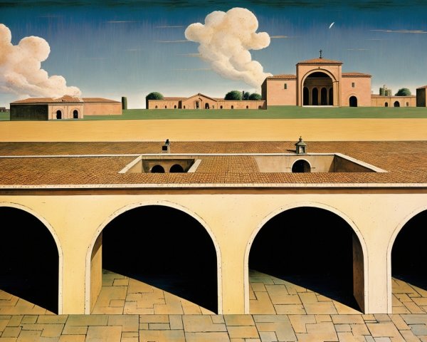 Serene Architectural Landscape with Courtyard and Arches