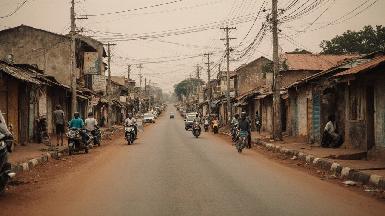 Dusty Street in a Worn-Down Neighborhood Scene