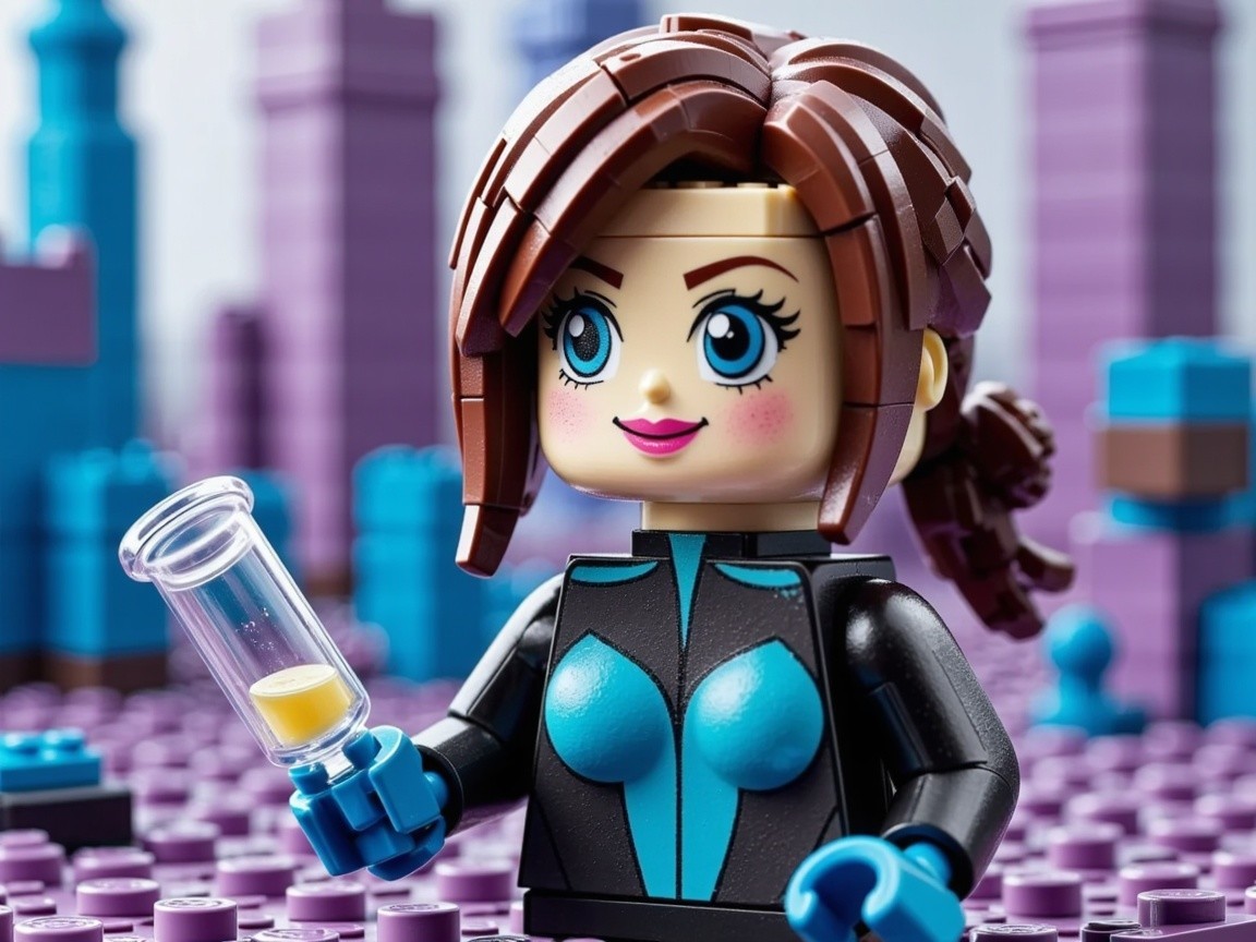 LEGO Character in Colorful Urban Landscape Setting