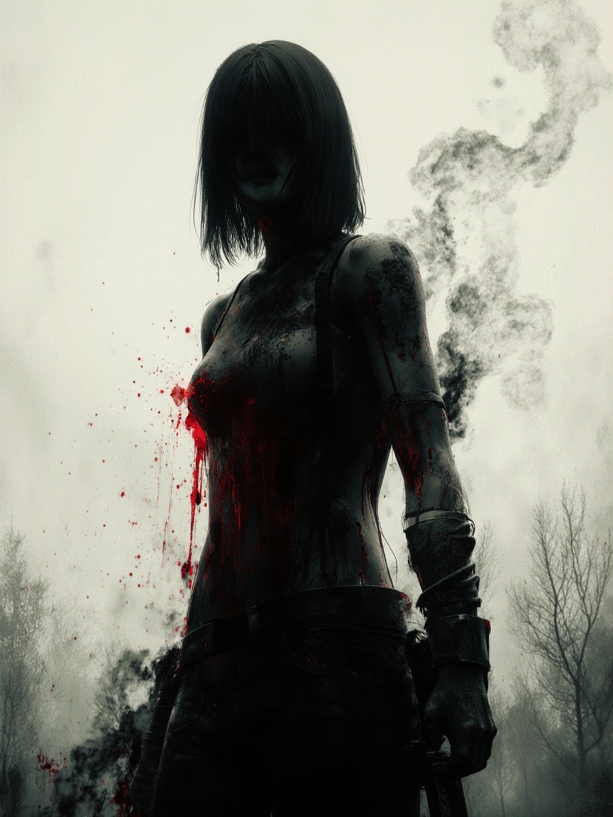 Dark Silhouette Against Foggy Backdrop with Tension