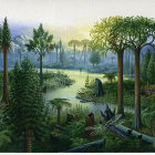 Prehistoric Landscape with Tranquil Lake and Flora