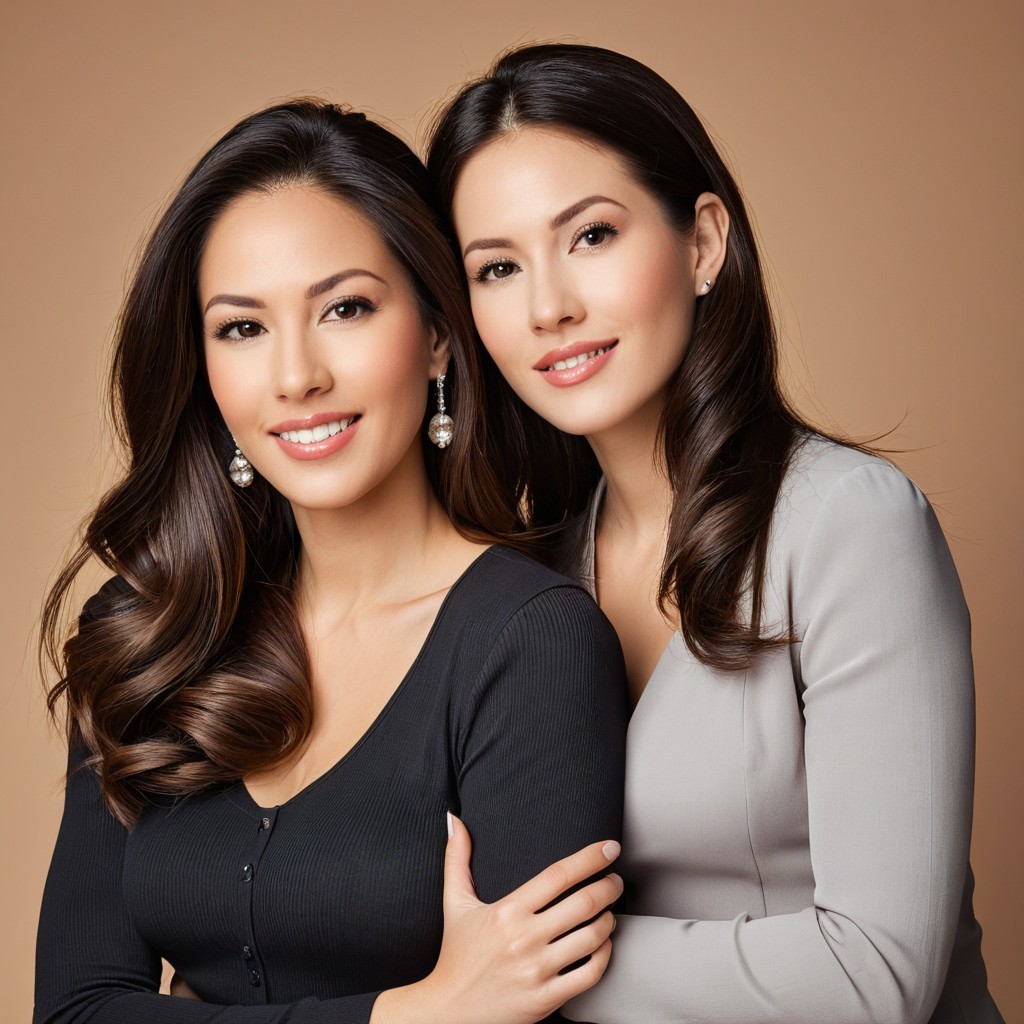 Elegant Women Posing in Stylish Attire and Makeup