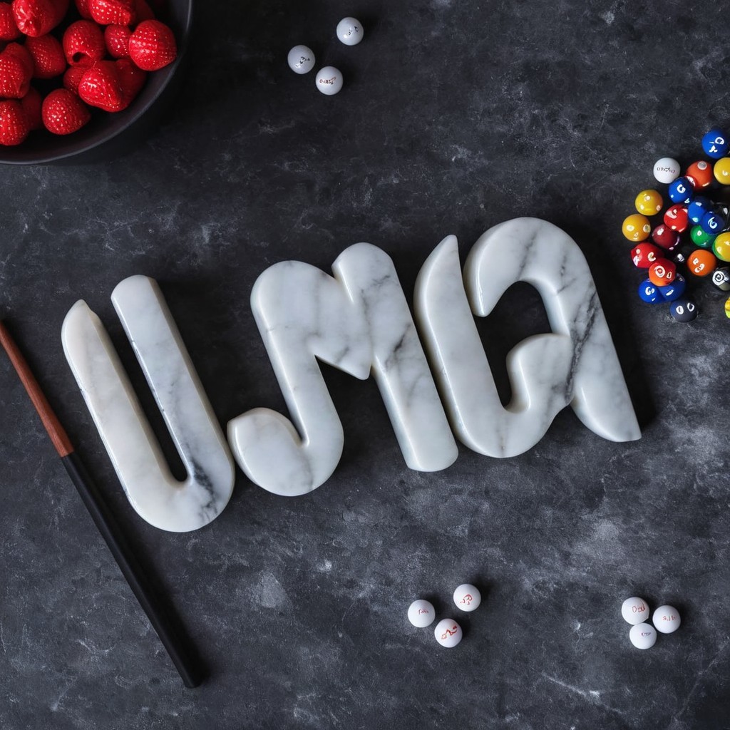 Marble Letters with Colorful Marbles and Raspberries
