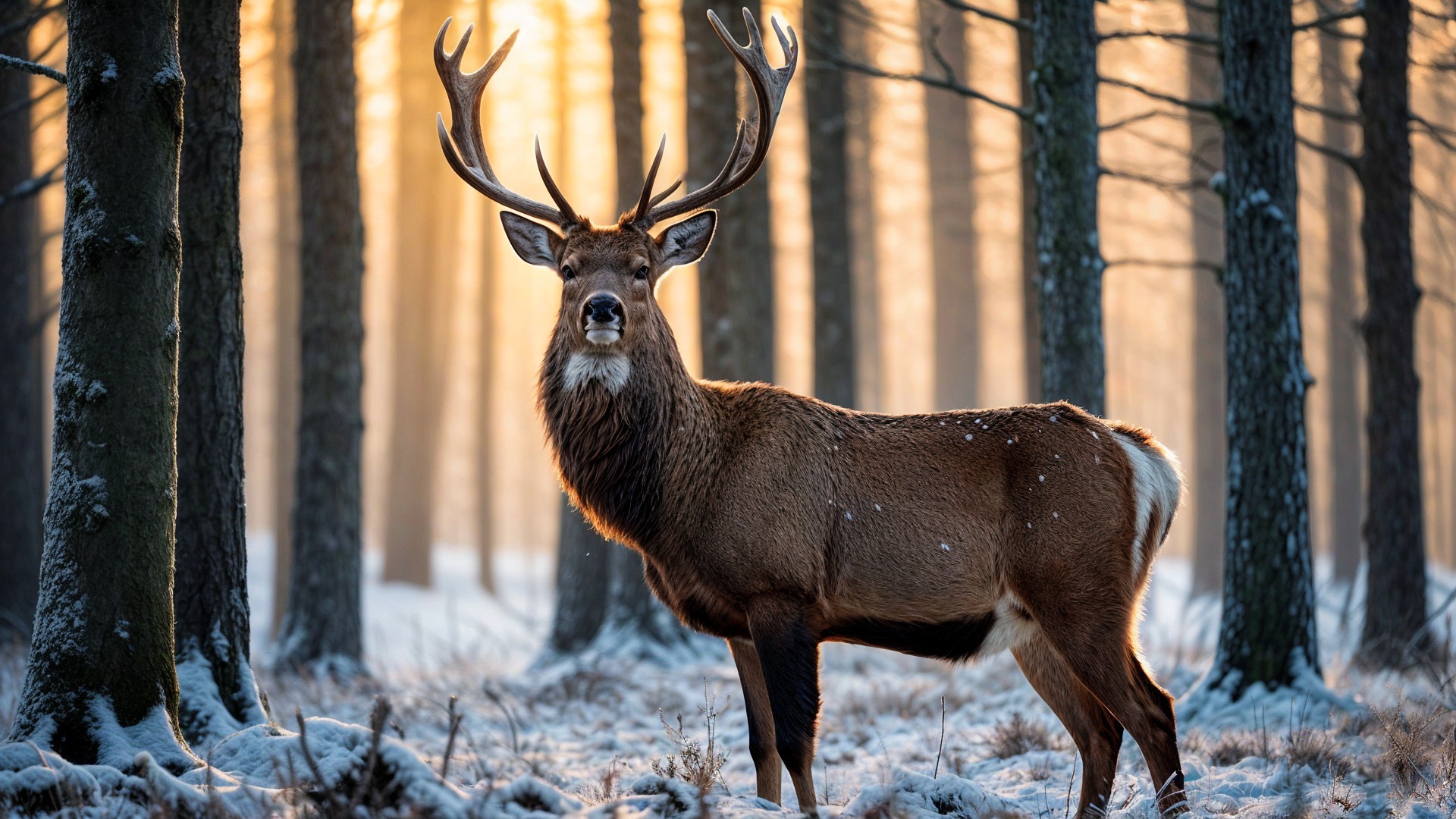 Majestic stag in serene forest with morning light
