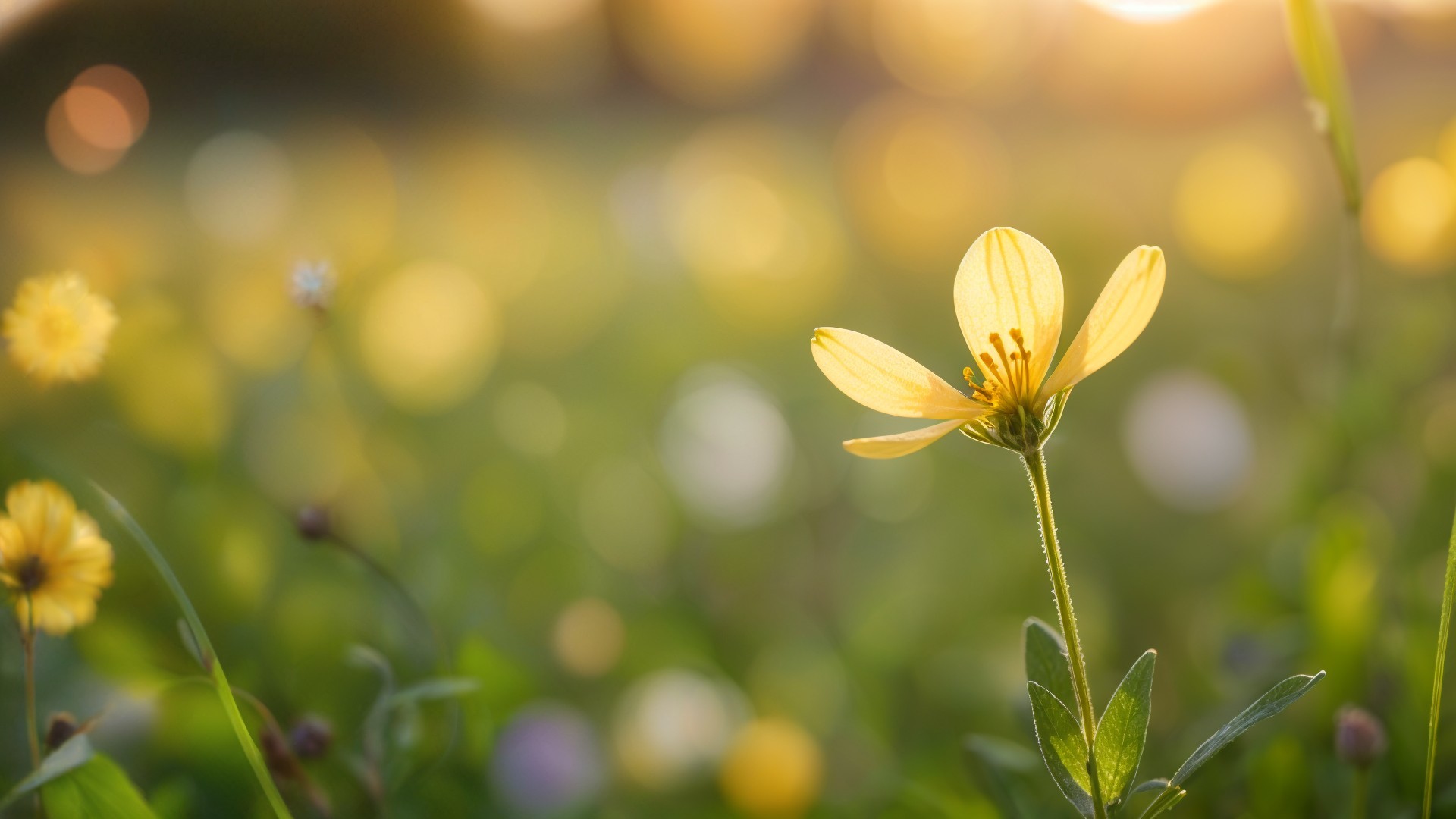 Yellow Flower in Green Field at Sunset