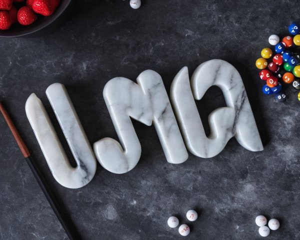 Marble Letters with Colorful Marbles and Raspberries