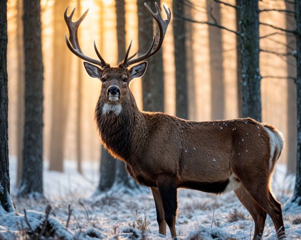 Majestic stag in serene forest with morning light