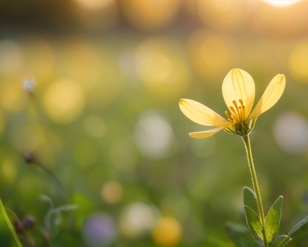 Yellow Flower in Green Field at Sunset