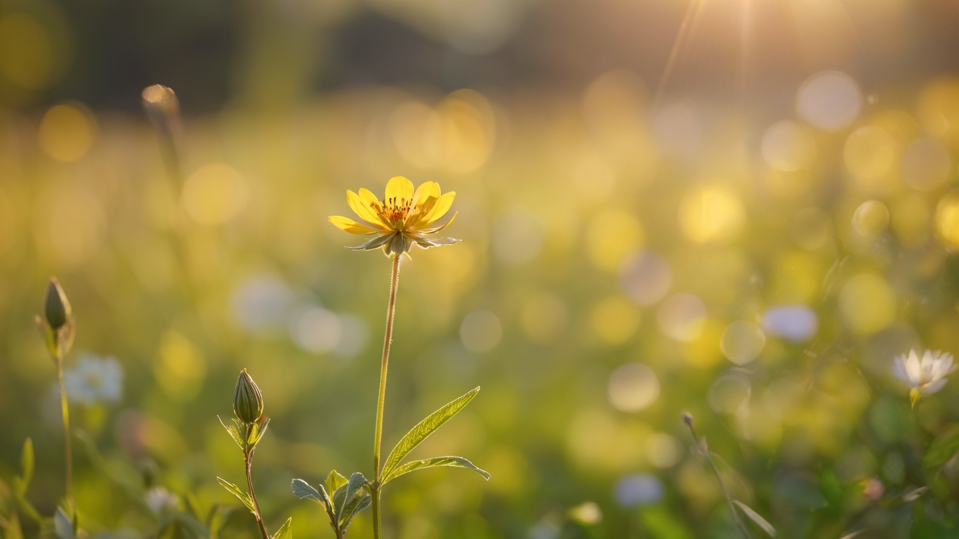 Yellow Flower in Sunlit Field with Green Grasses