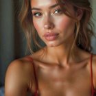 Detailed Illustration of Woman in Red Dress on Ornate Chair