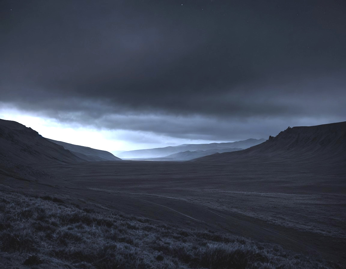 Twilight Landscape with Silhouetted Hills and Light