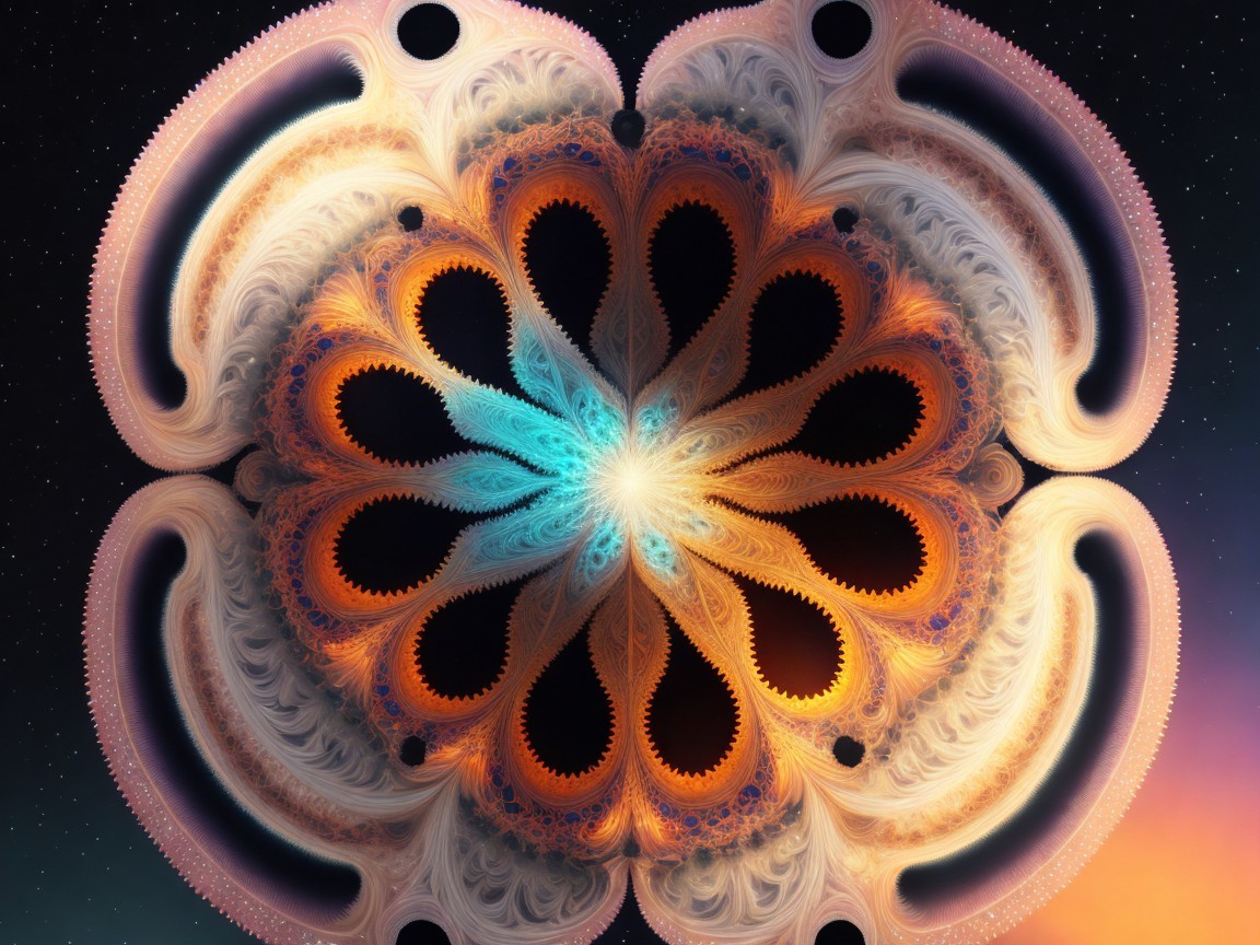 Fractal Pattern with Floral Motif in Vibrant Colors