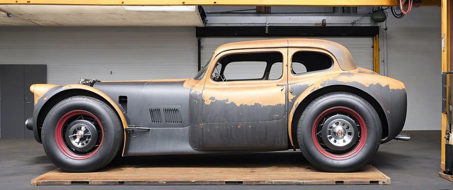 Vintage Car with Matte Black and Rusty Orange Finish