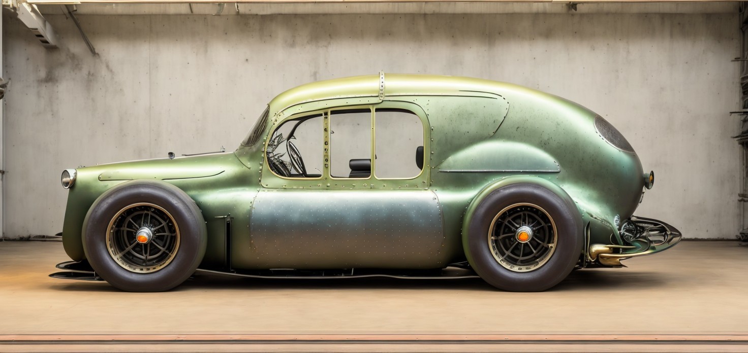 Vintage Styled Car with Retro-Futuristic Design