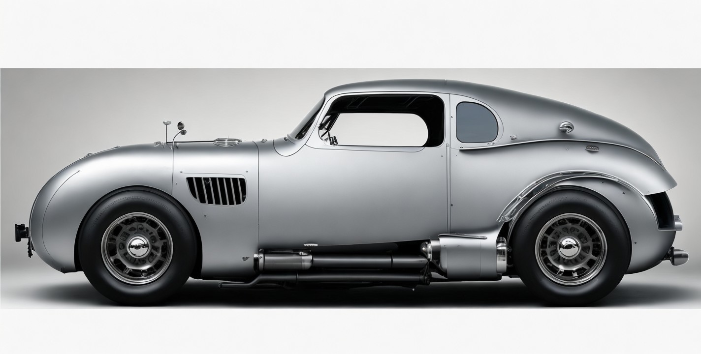 Vintage Sleek Silver Car with Aerodynamic Design