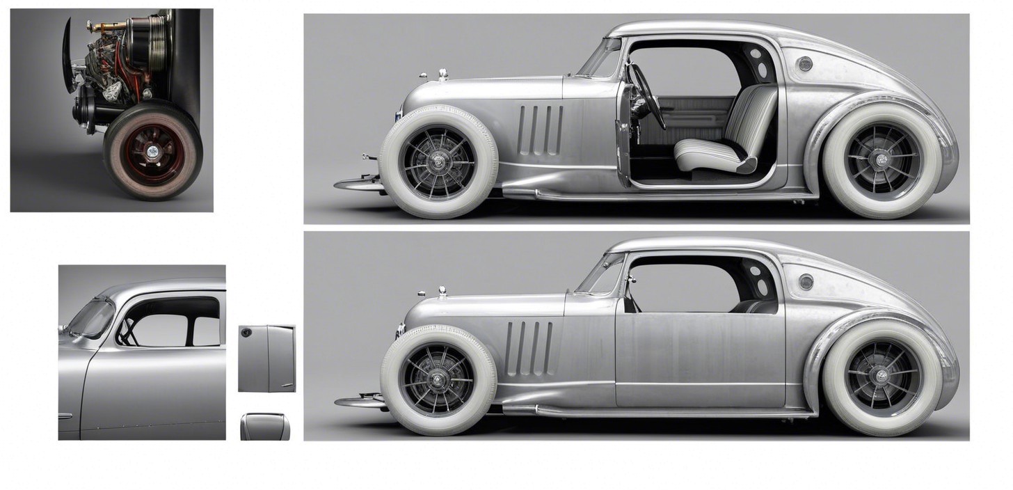 Vintage Car with Polished Silver Body and Retro Design