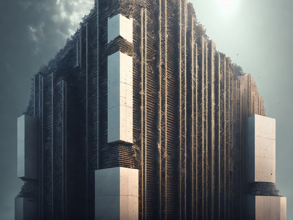 Futuristic Structure with Metallic and Organic Design