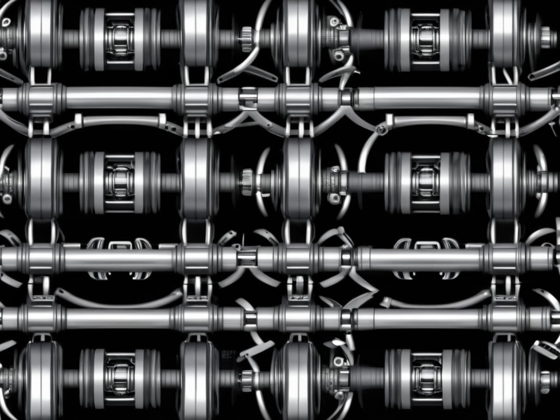 Intricate Metallic Gears and Shafts on Black Background