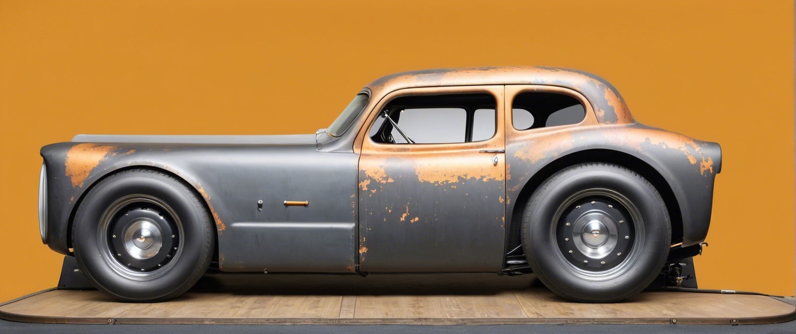 Classic Car with Matte Gray Finish and Rust Accents