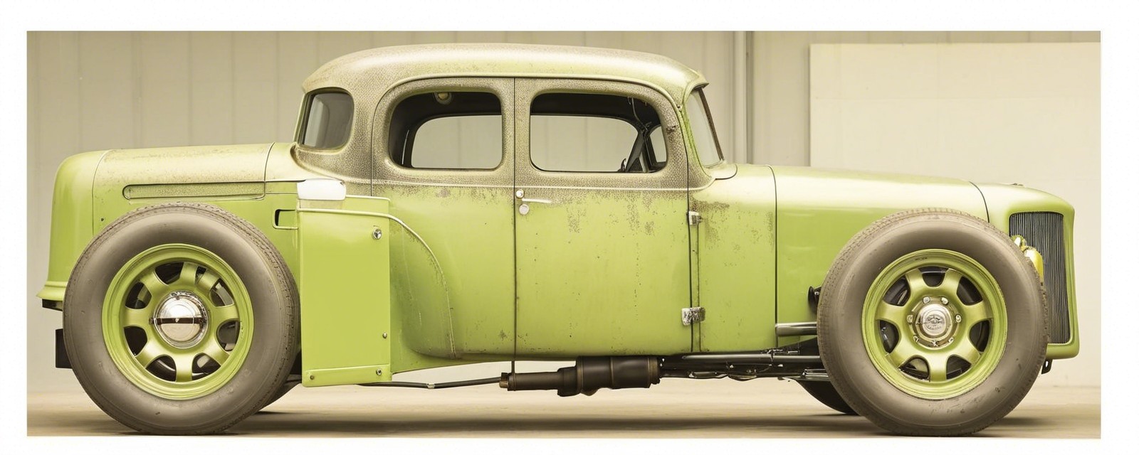 Vintage Lime Green Car with Classic Curves and Design