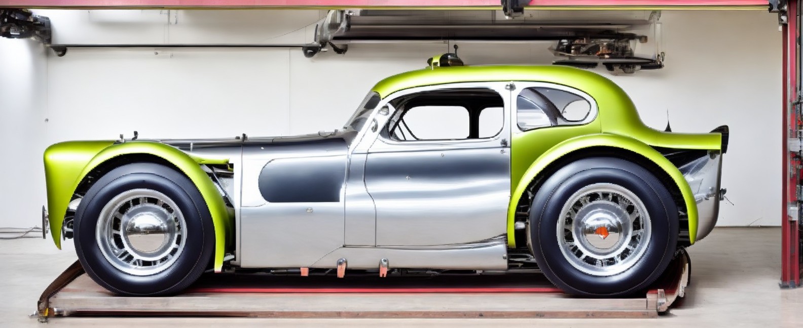 Vintage Race Car with Metallic Silver and Green Design