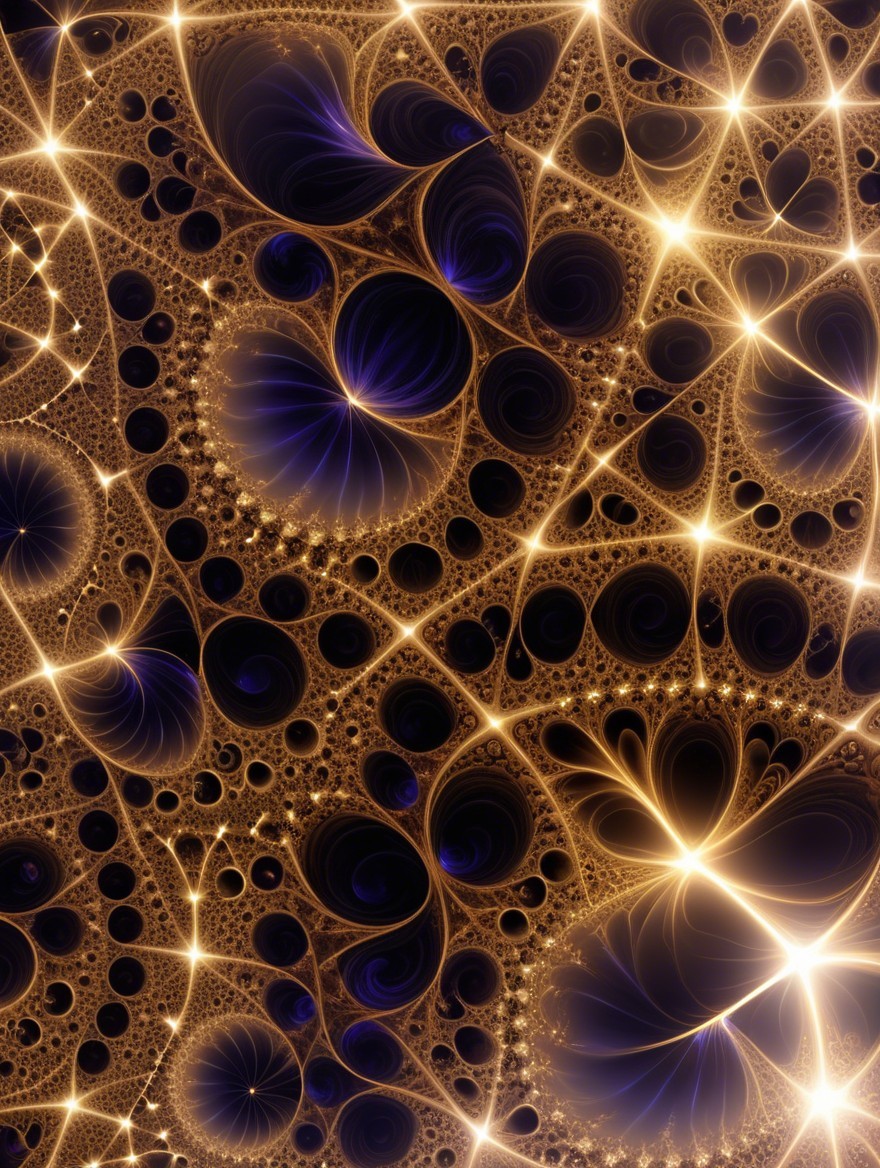 Fractal Pattern with Swirls in Blue and Gold Tones