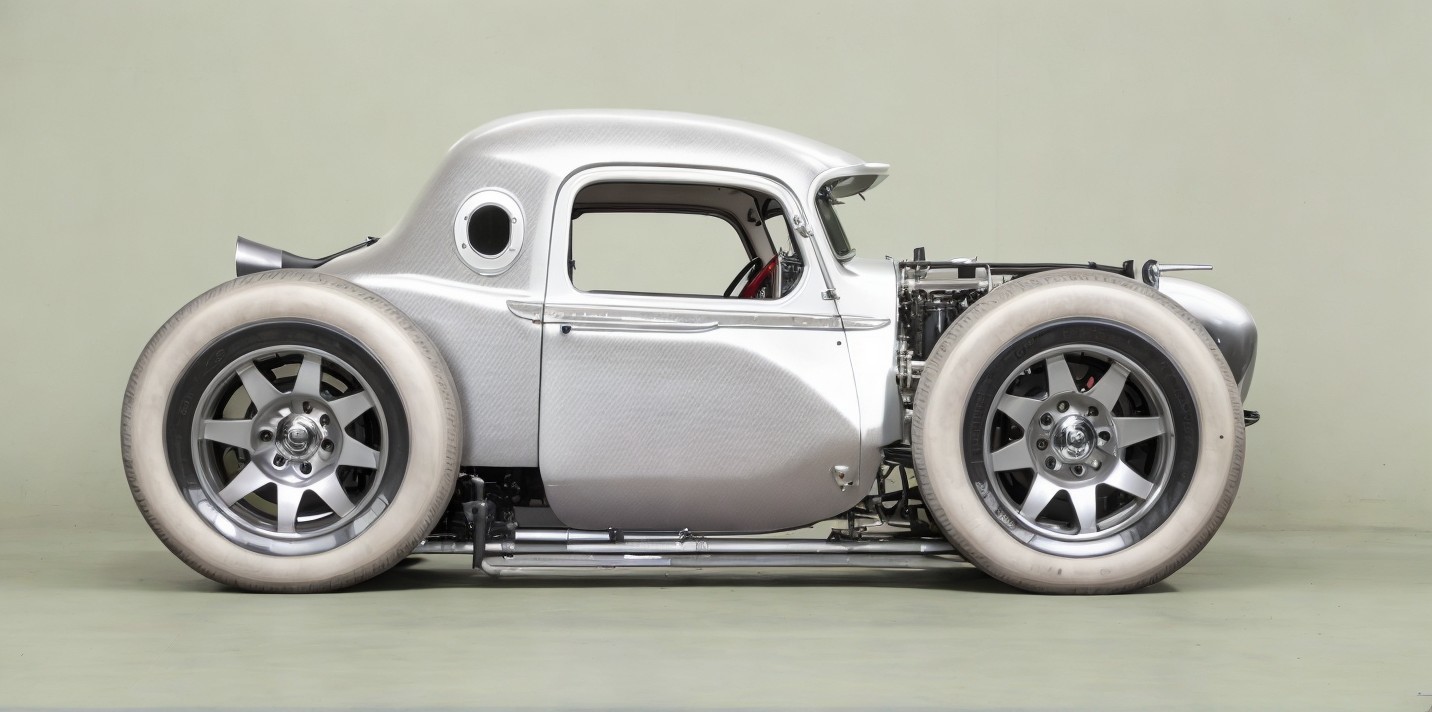 Custom Vintage Car with Silver Body and Whitewall Tires