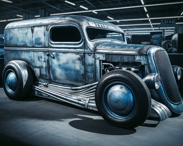 Vintage Vehicle in Industrial Garage with Polished Finish