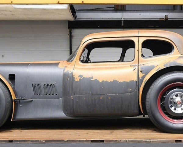 Vintage Car with Matte Black and Rusty Orange Finish