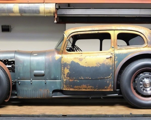 Vintage Patinaed Car with Retro Design Features