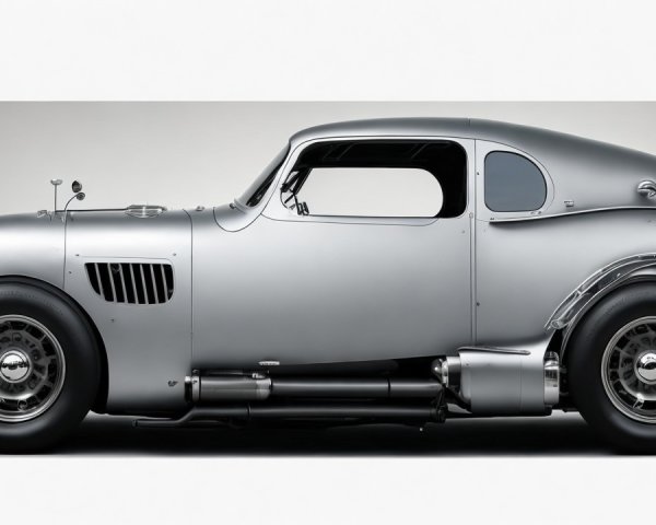 Vintage Sleek Silver Car with Aerodynamic Design