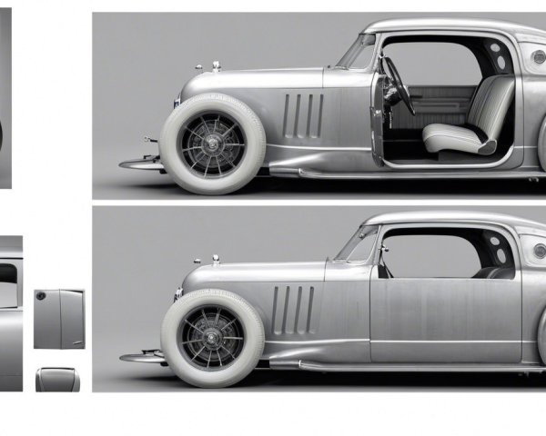 Vintage Car with Polished Silver Body and Retro Design
