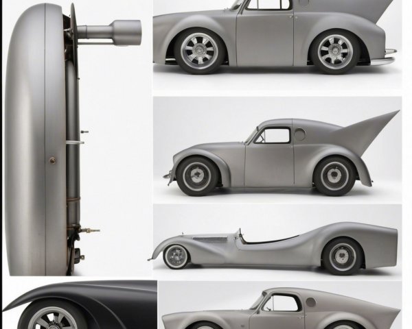 Stylized Cars with Metallic Silver Finishes and Designs