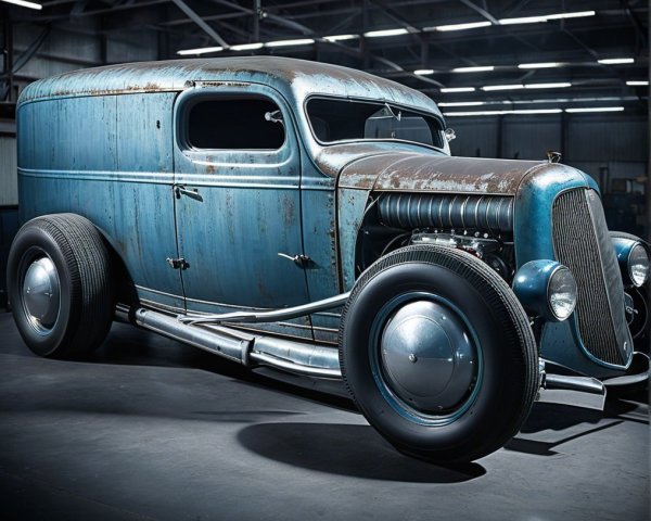 Vintage Blue Truck with Rustic Charm and Retro Vibe